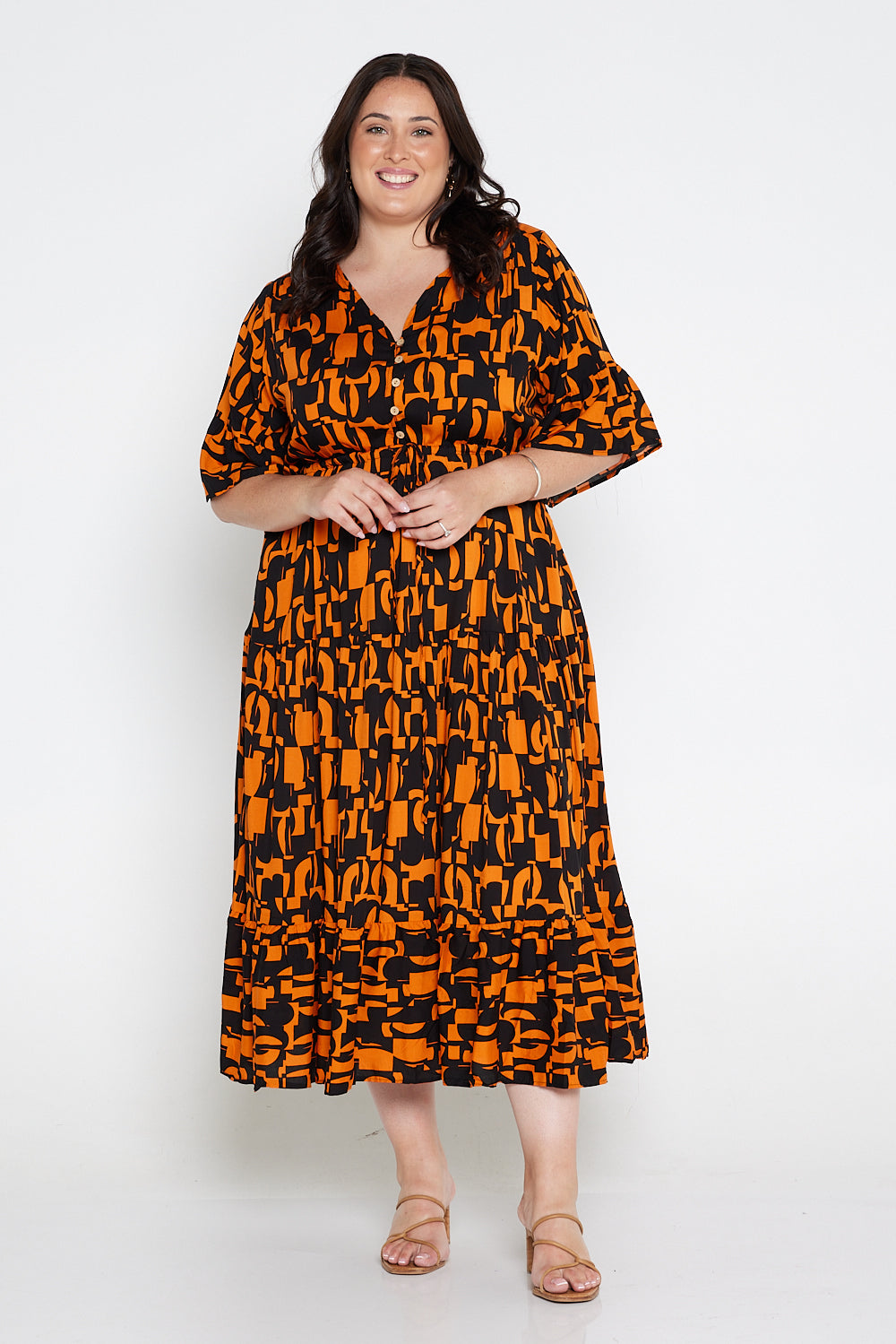 Quinn Maxi Dress - Orange/Black Midcentury