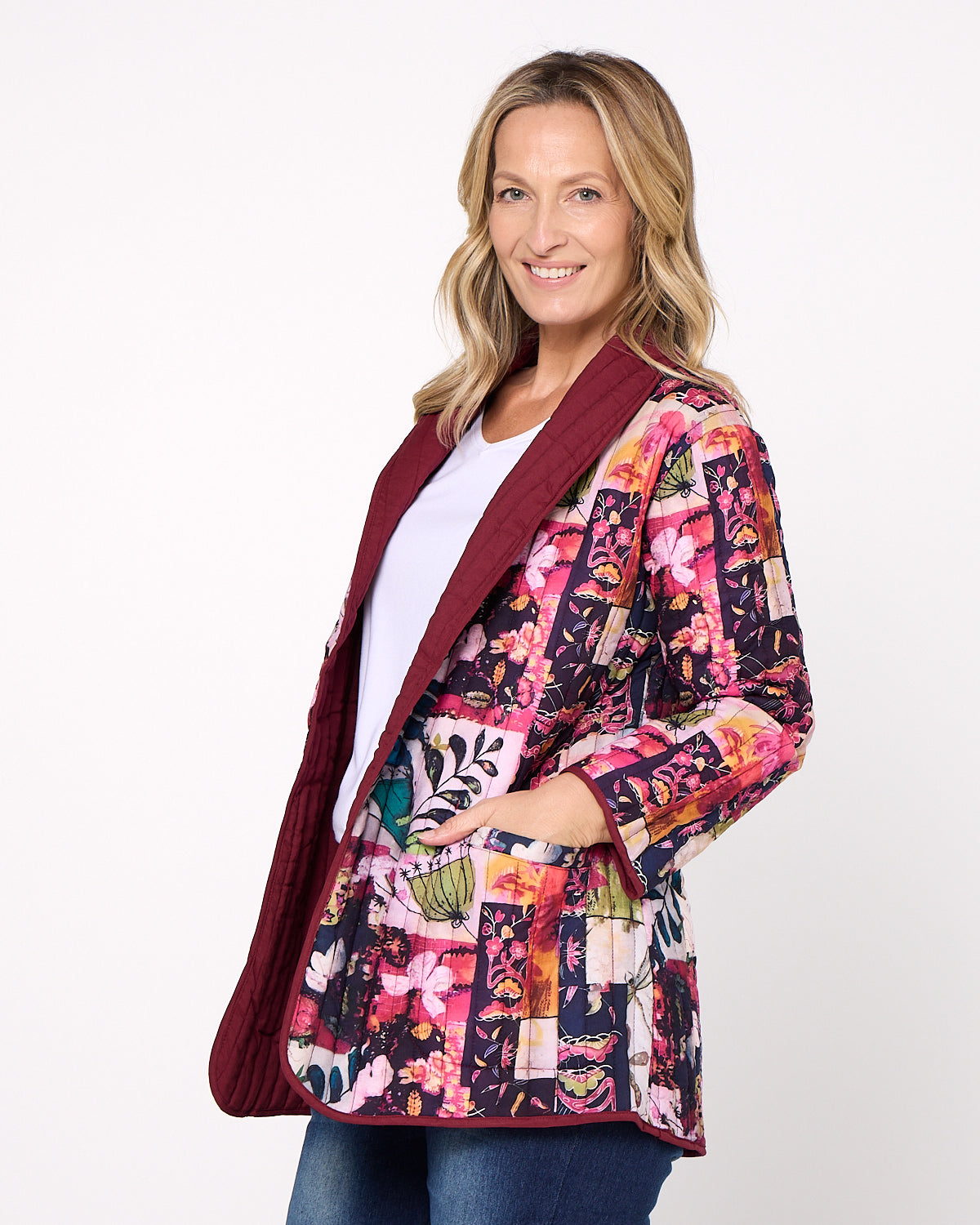 Quinn Reversible Quilted Jacket - Burgundy Bloom