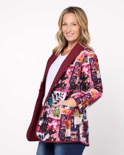 Quinn Reversible Quilted Jacket - Burgundy Bloom