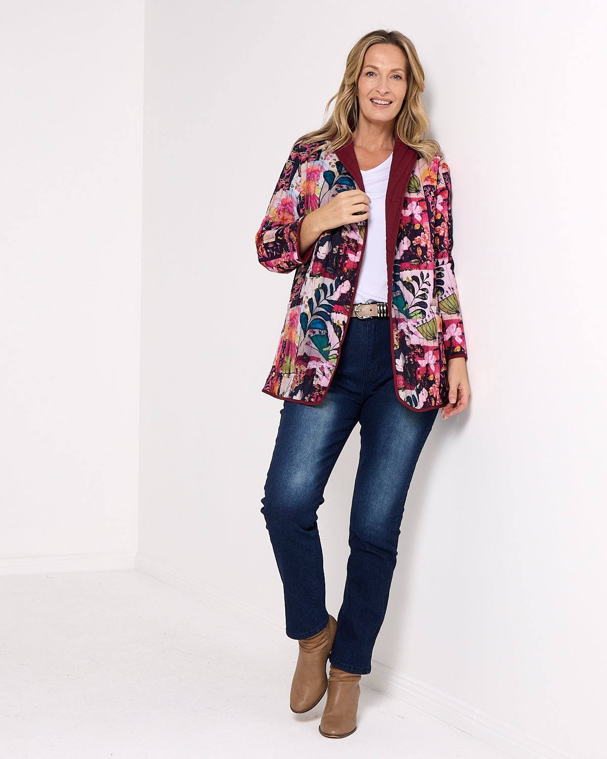 Quinn Reversible Quilted Jacket - Burgundy Bloom