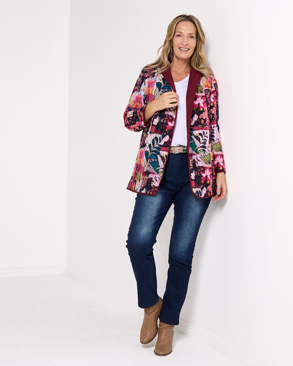 Quinn Reversible Quilted Jacket - Burgundy Bloom