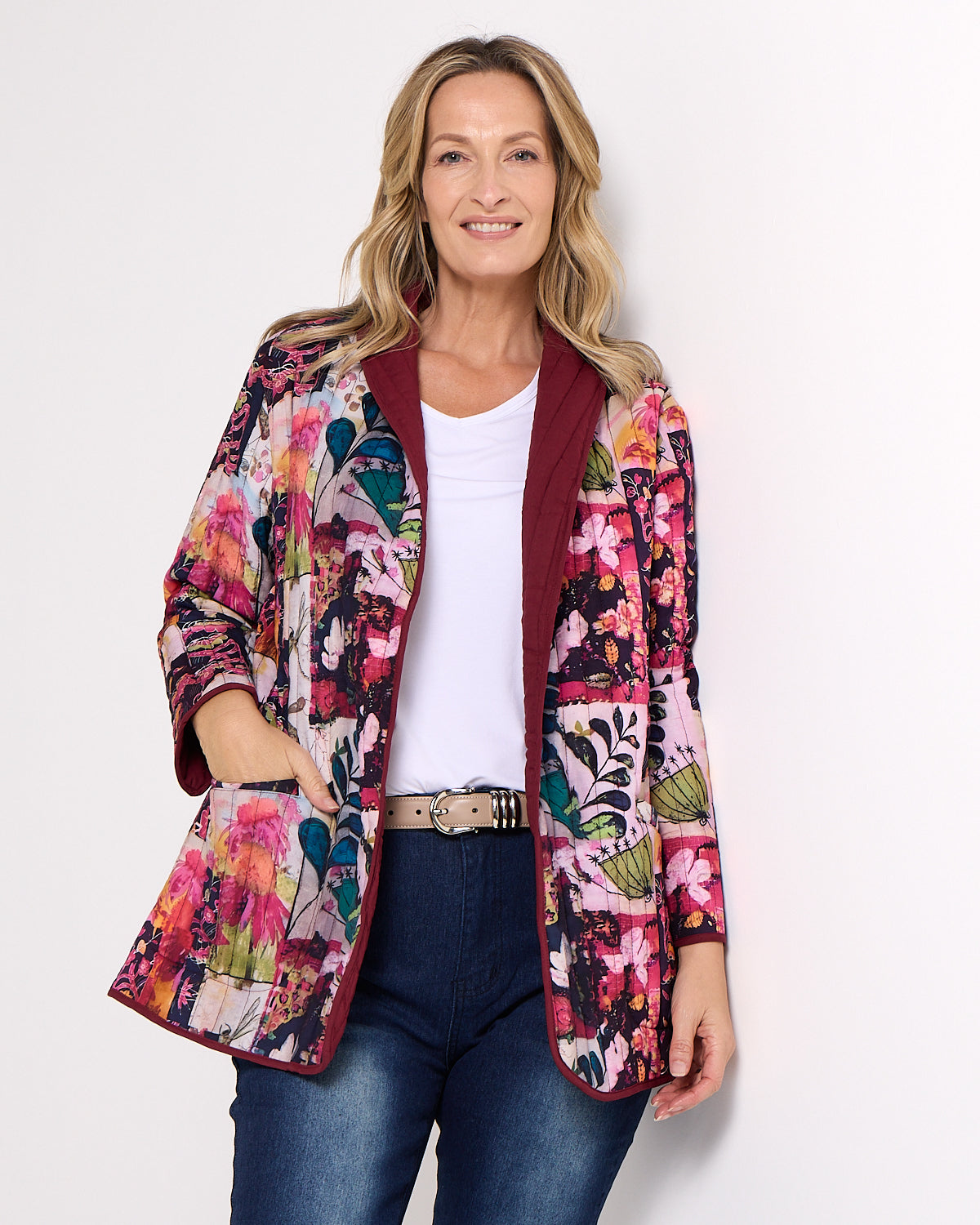 Quinn Reversible Quilted Jacket - Burgundy Bloom
