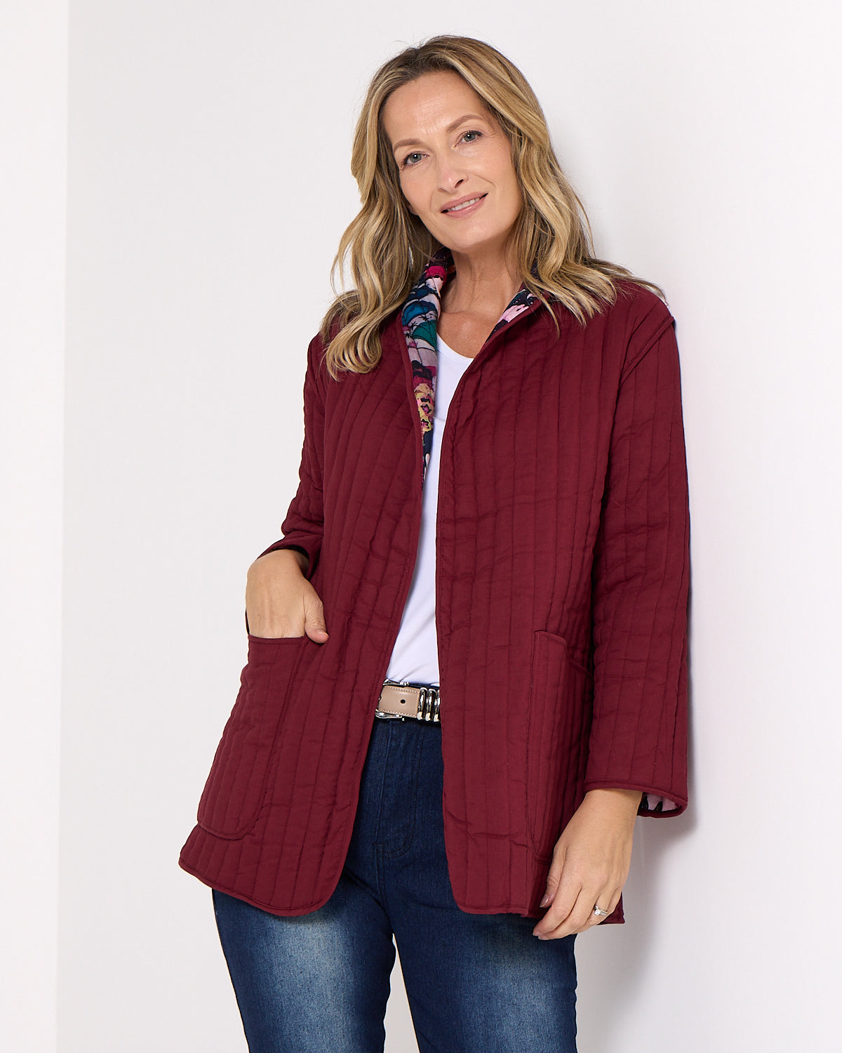 Quinn Reversible Quilted Jacket - Burgundy Bloom