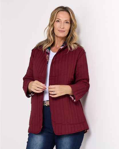 Quinn Reversible Quilted Jacket - Burgundy Bloom