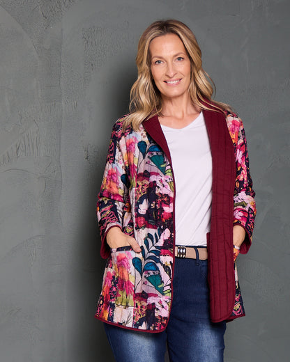 Quinn Reversible Quilted Jacket - Burgundy Bloom