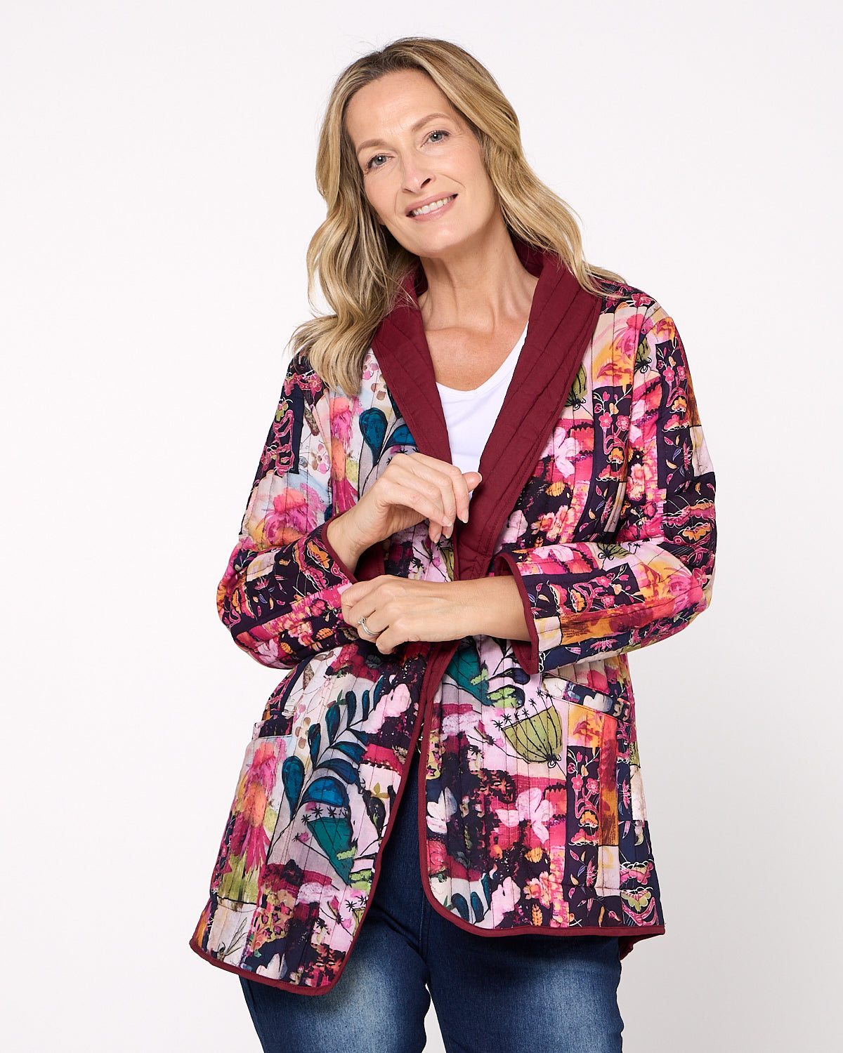 Quinn Reversible Quilted Jacket - Burgundy Bloom