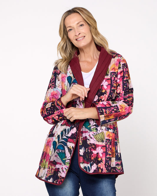 Quinn Reversible Quilted Jacket - Burgundy Bloom