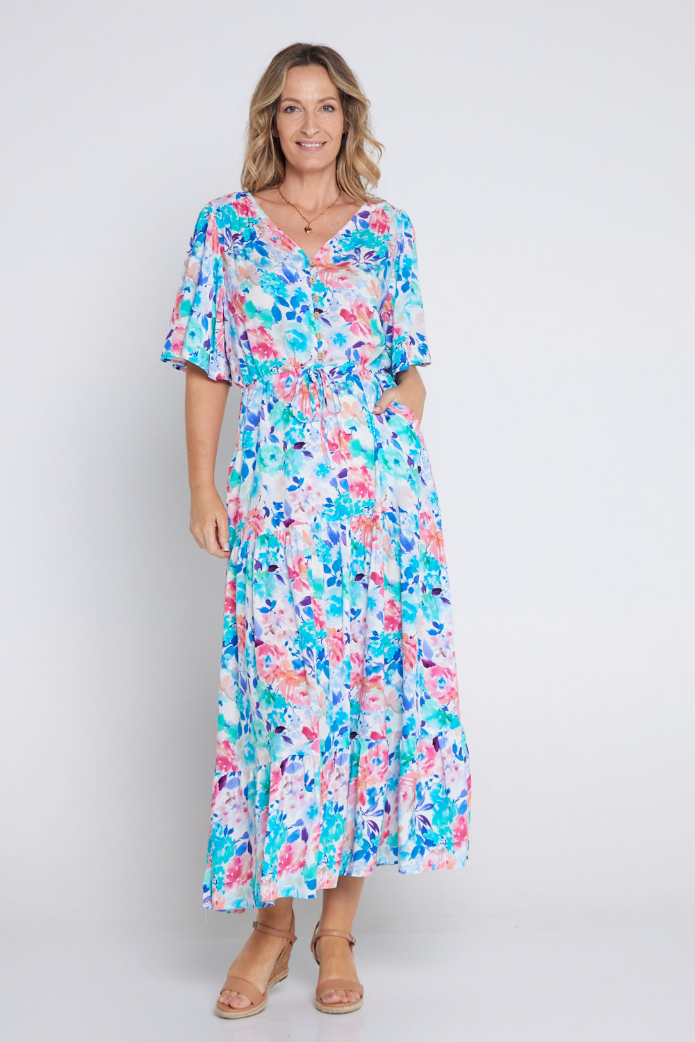 Quinn Maxi Dress - Blue/Rose Floral