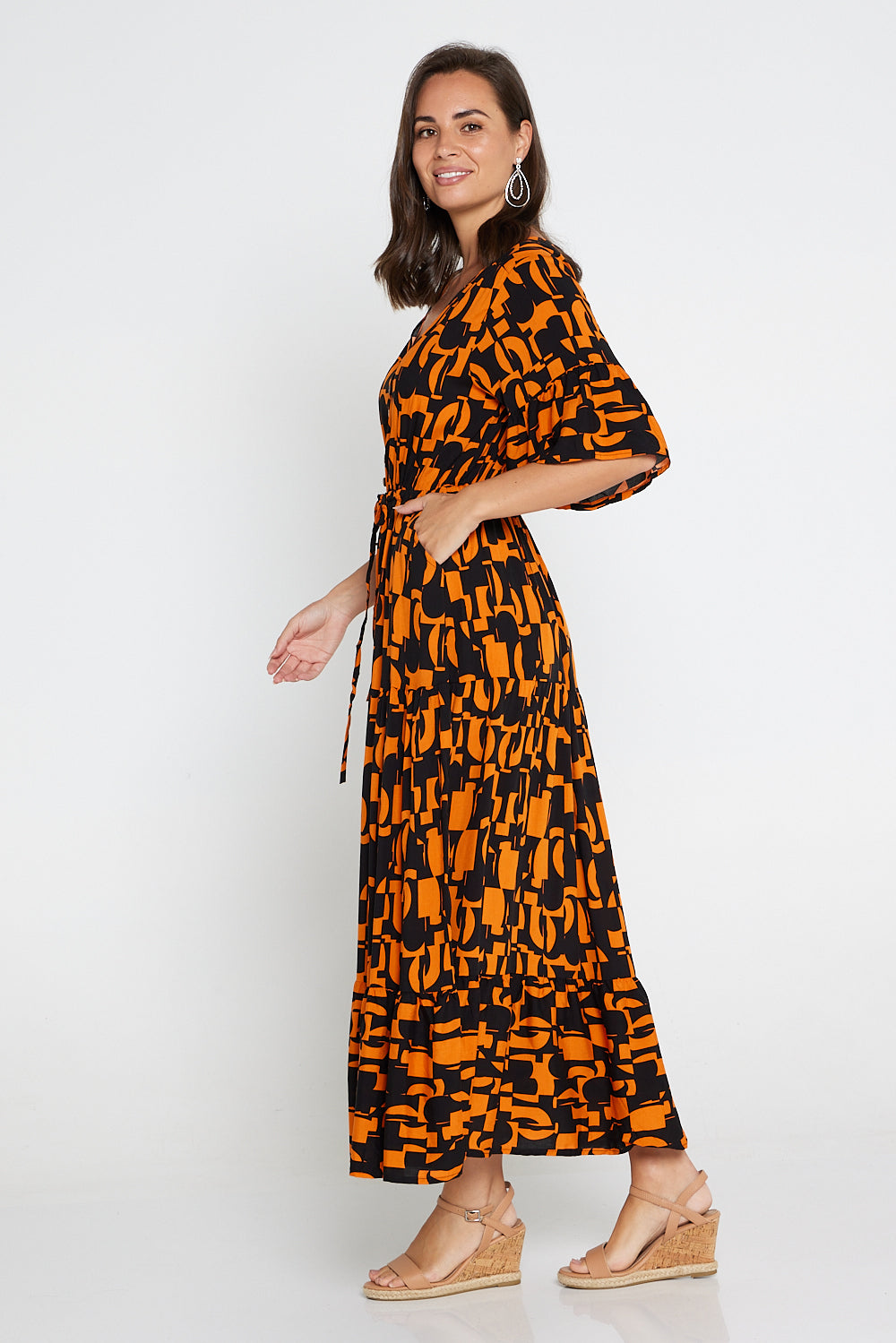 Orange and black maxi dress Clearance