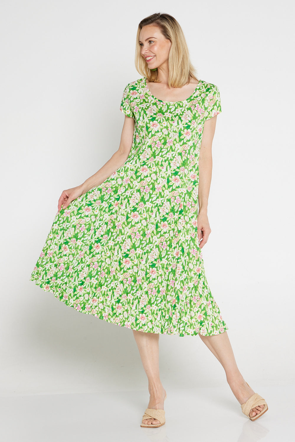 Grace Cotton Dress - Green Floral