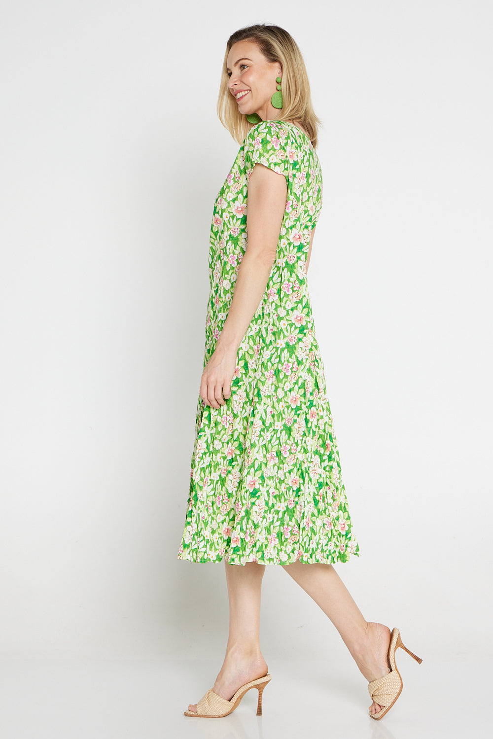 Grace Cotton Dress - Green Floral