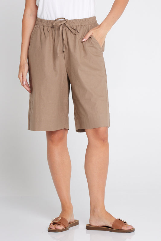 Zhuri Linen & Cotton Shorts - Bark