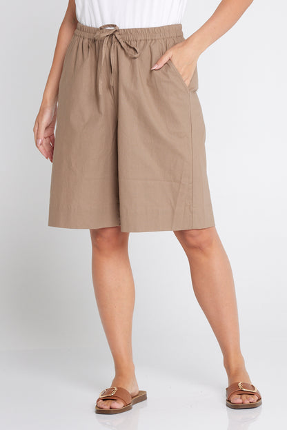 Zhuri Linen & Cotton Shorts - Bark