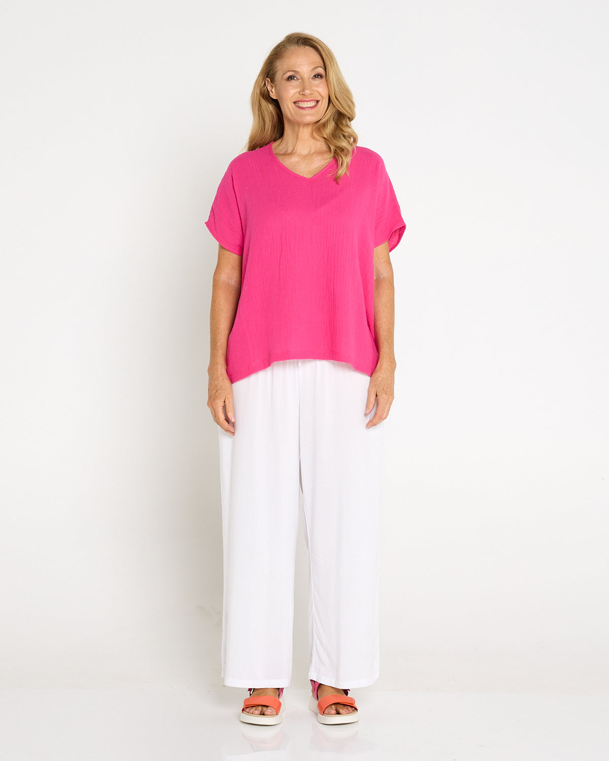 Maldives Cotton Muslin Top - Hot Pink
