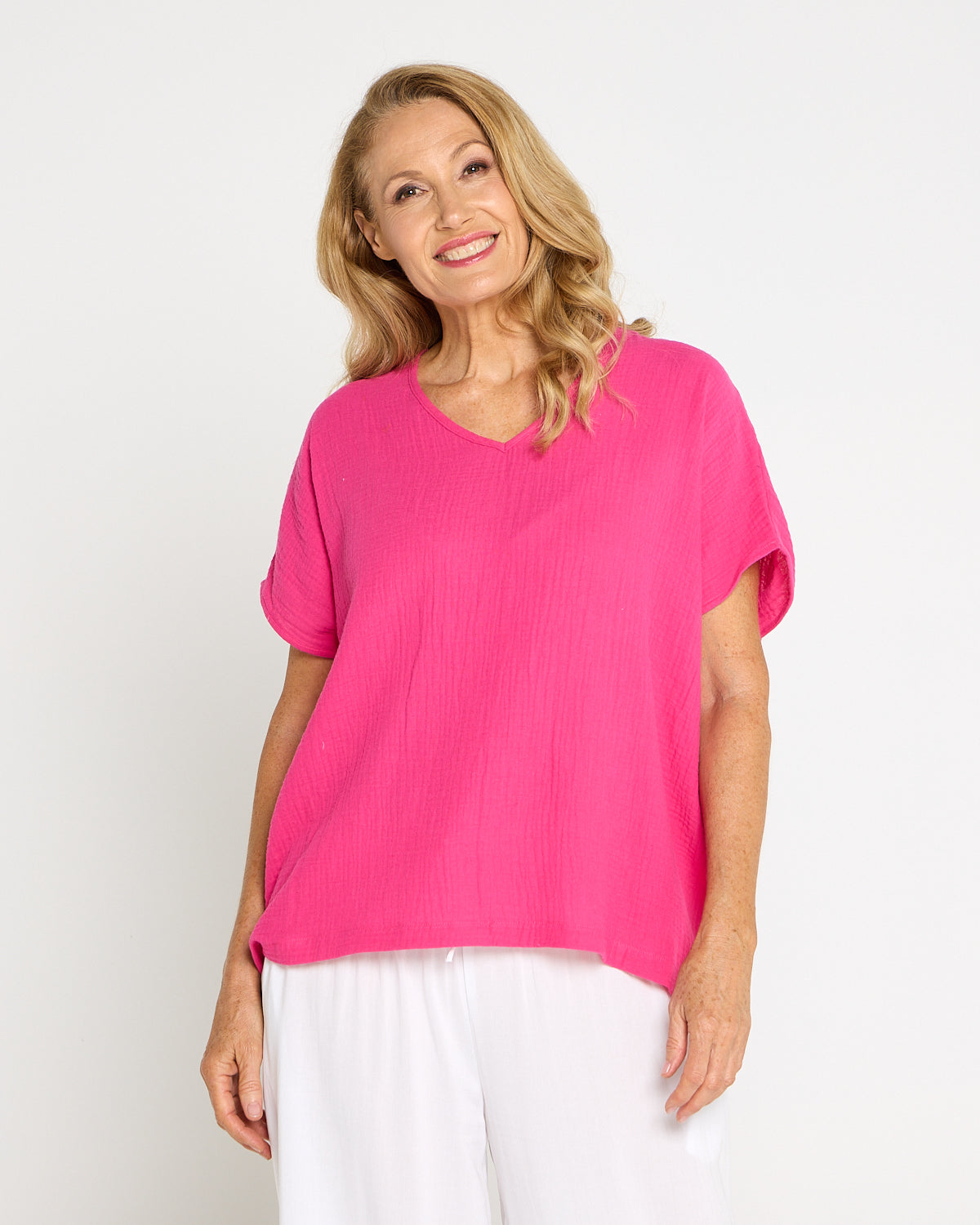Maldives Cotton Muslin Top - Hot Pink