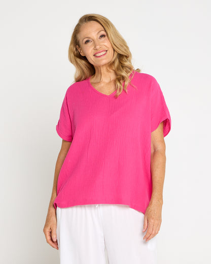 Maldives Cotton Muslin Top - Hot Pink