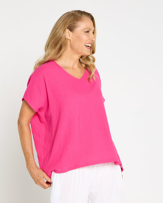 Maldives Cotton Muslin Top - Hot Pink