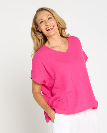 Maldives Cotton Muslin Top - Hot Pink