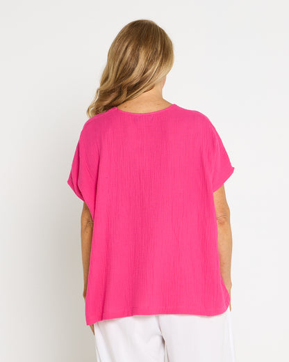 Maldives Cotton Muslin Top - Hot Pink