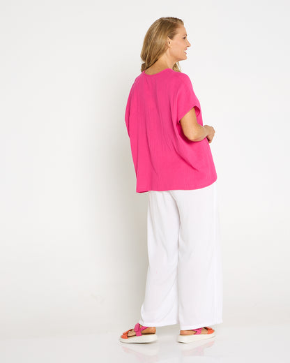 Maldives Cotton Muslin Top - Hot Pink