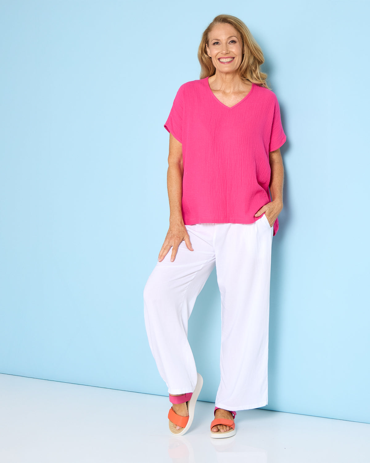Maldives Cotton Muslin Top - Hot Pink