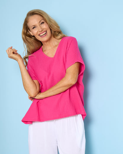 Maldives Cotton Muslin Top - Hot Pink