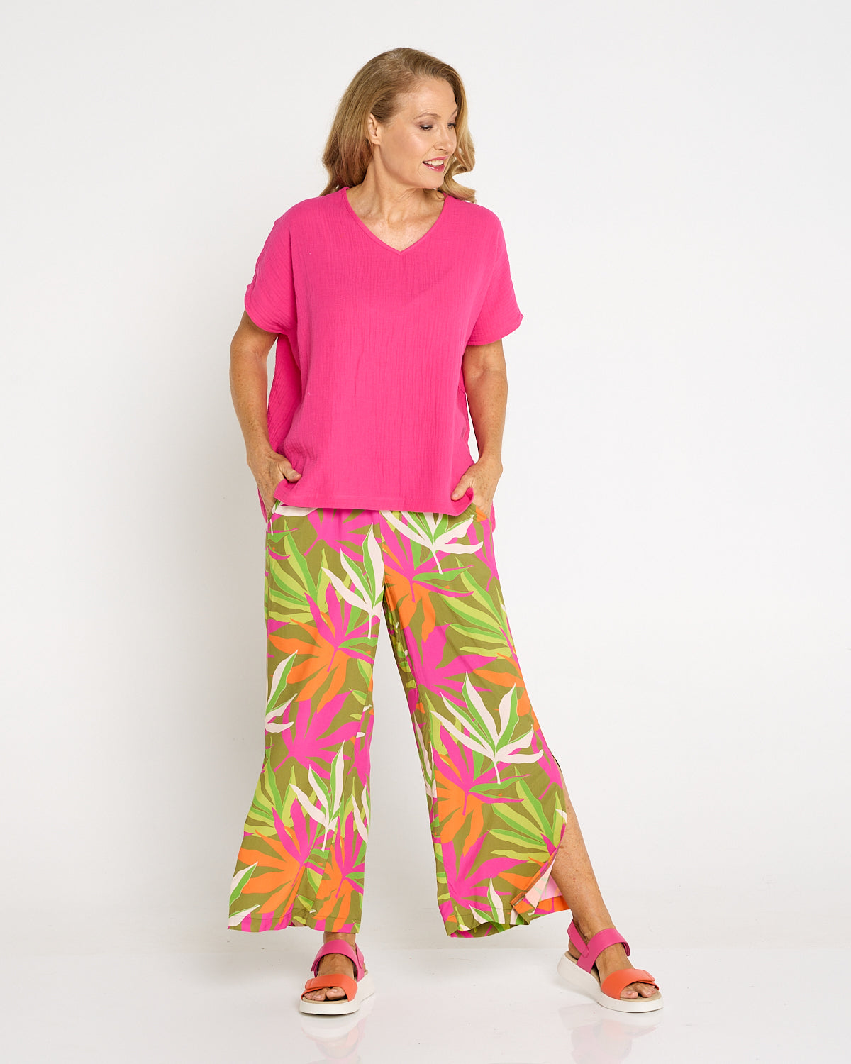Maldives Cotton Muslin Top - Hot Pink