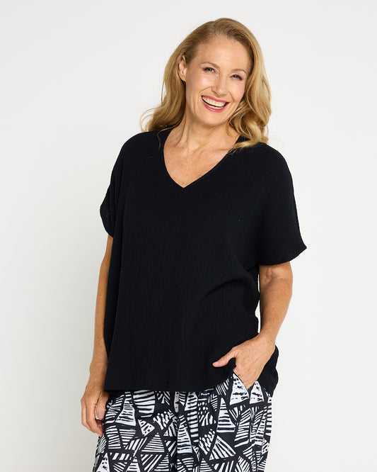 Maldives Cotton Muslin Top - Black