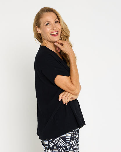 Maldives Cotton Muslin Top - Black