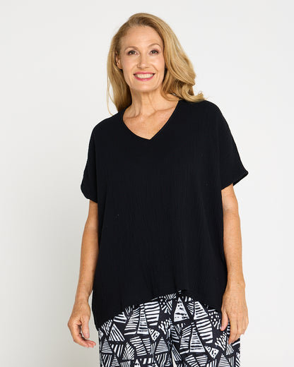 Maldives Cotton Muslin Top - Black