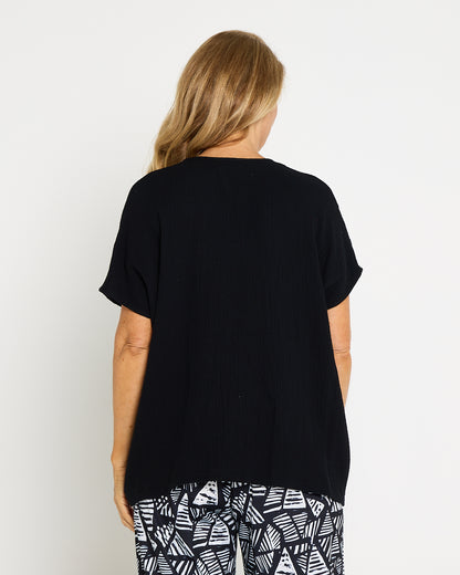Maldives Cotton Muslin Top - Black