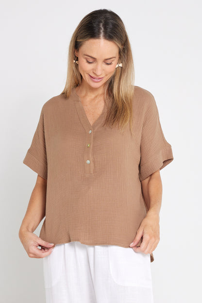 Gracie Cotton Muslin Top - Bark