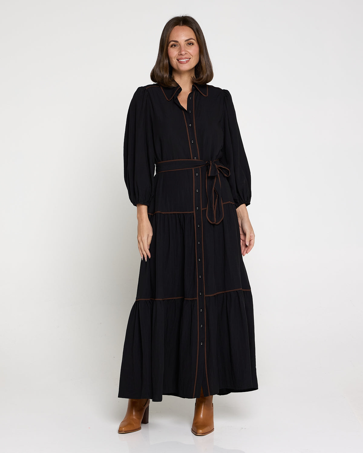 Manhattan Maxi Shirt Dress - Black/Choc