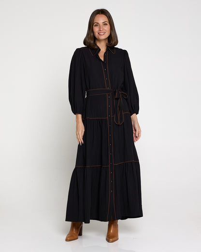 Manhattan Maxi Shirt Dress - Black/Choc