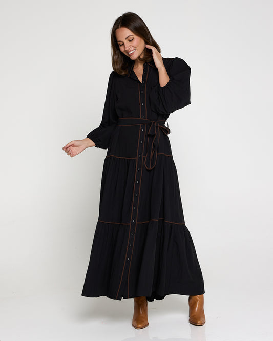 Manhattan Maxi Shirt Dress - Black/Choc