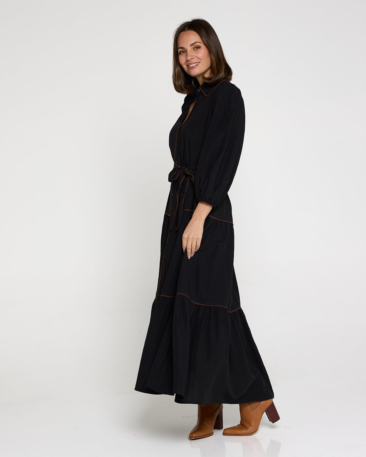 Manhattan Maxi Shirt Dress - Black/Choc