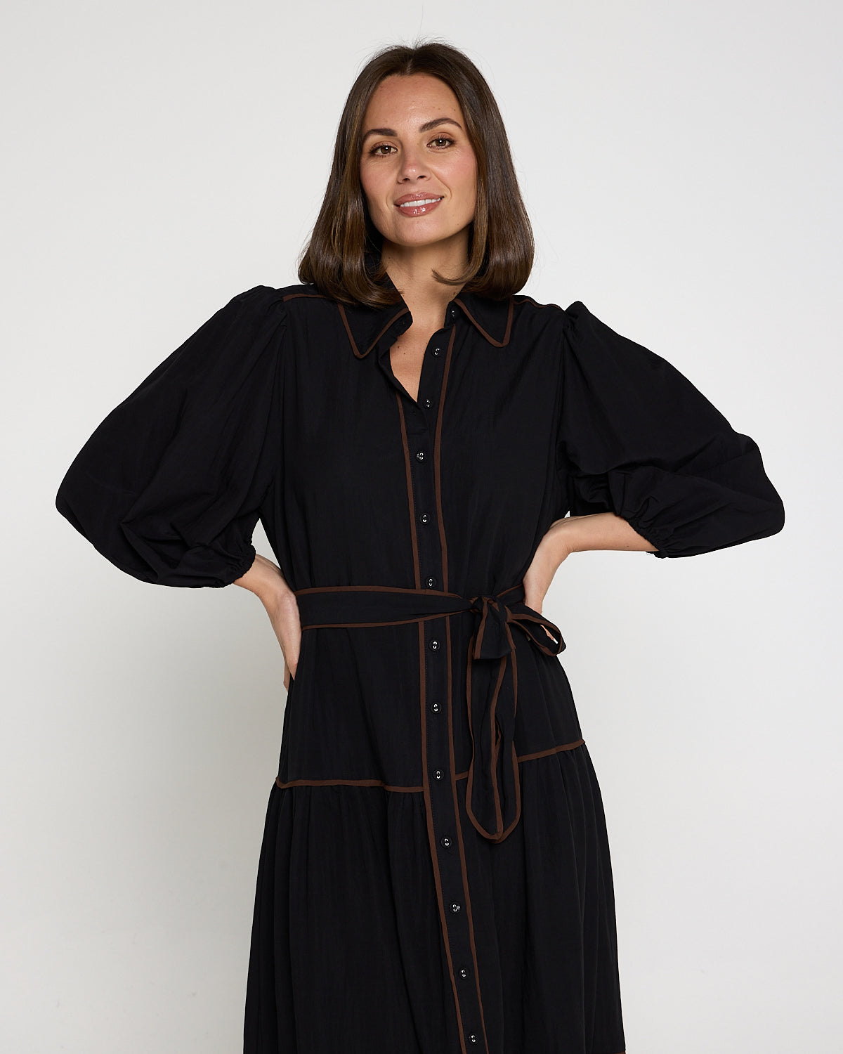 Manhattan Maxi Shirt Dress - Black/Choc