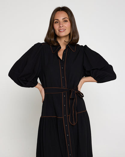Manhattan Maxi Shirt Dress - Black/Choc