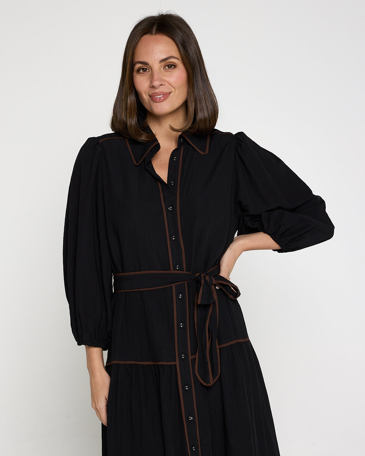 Manhattan Maxi Shirt Dress - Black/Choc