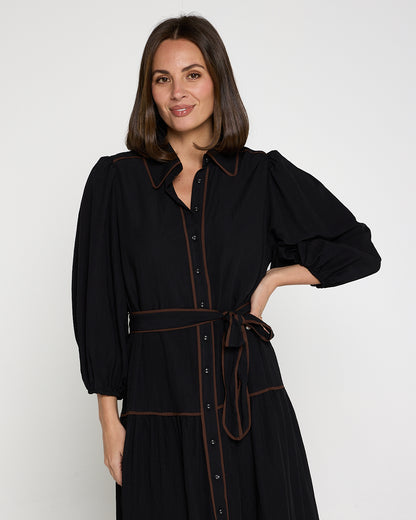 Manhattan Maxi Shirt Dress - Black/Choc