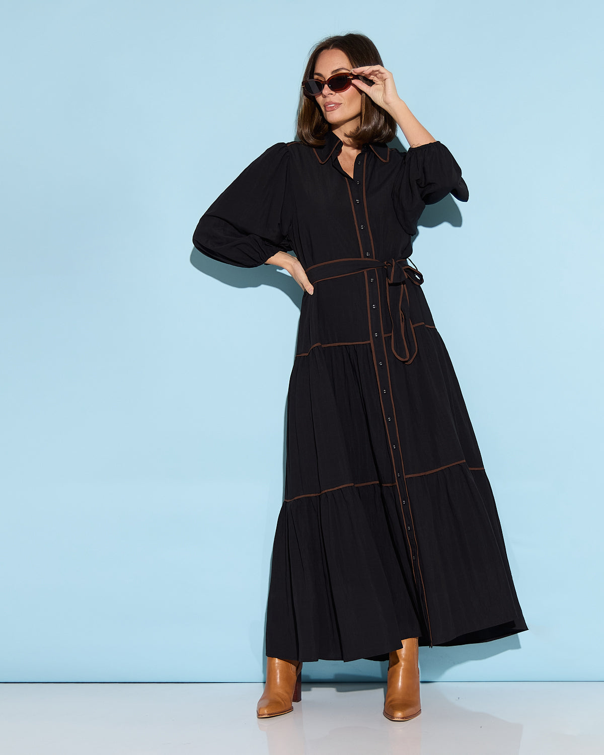 Manhattan Maxi Shirt Dress - Black/Choc