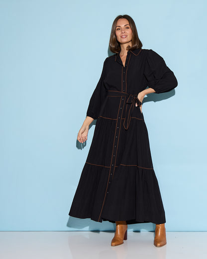 Manhattan Maxi Shirt Dress - Black/Choc
