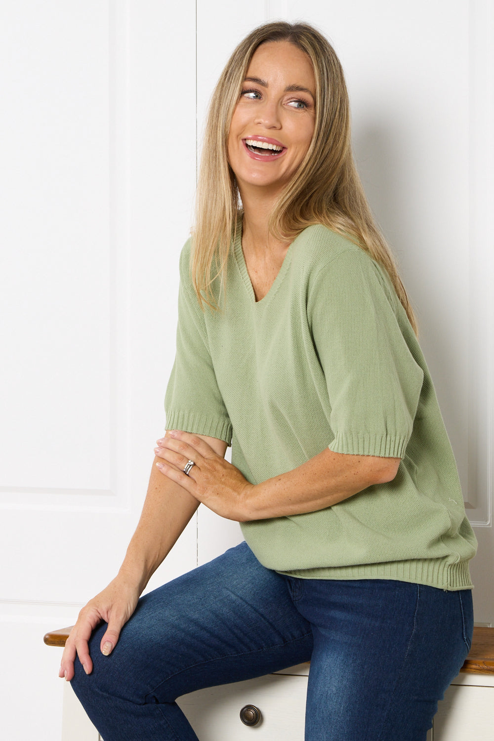 Rachel Cotton Knit Top - Sage