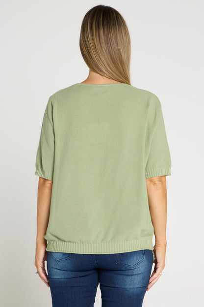 Rachel Cotton Knit Top - Sage