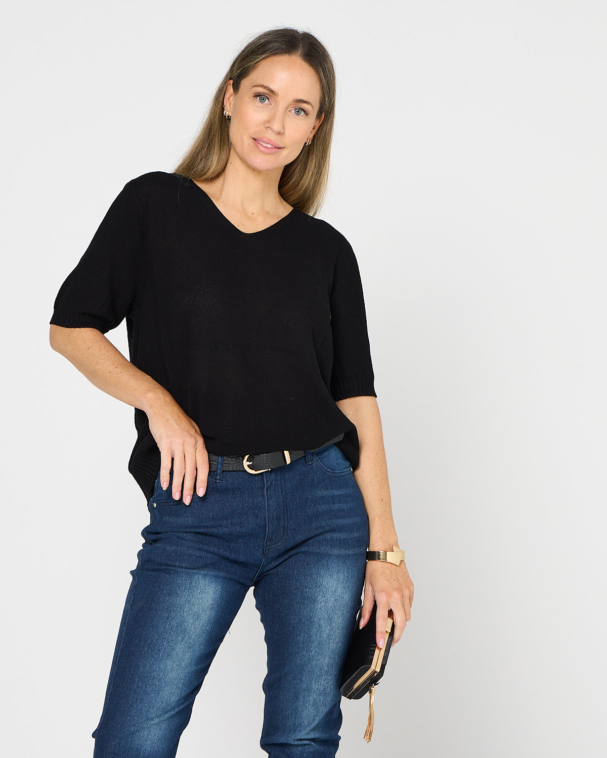 Rachel Cotton Knit Top - Black
