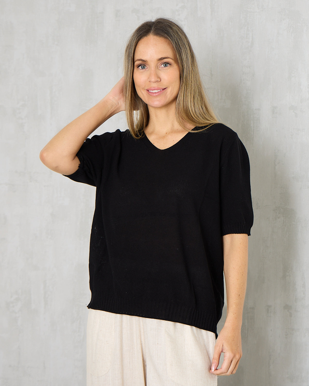 Rachel Cotton Knit Top - Black
