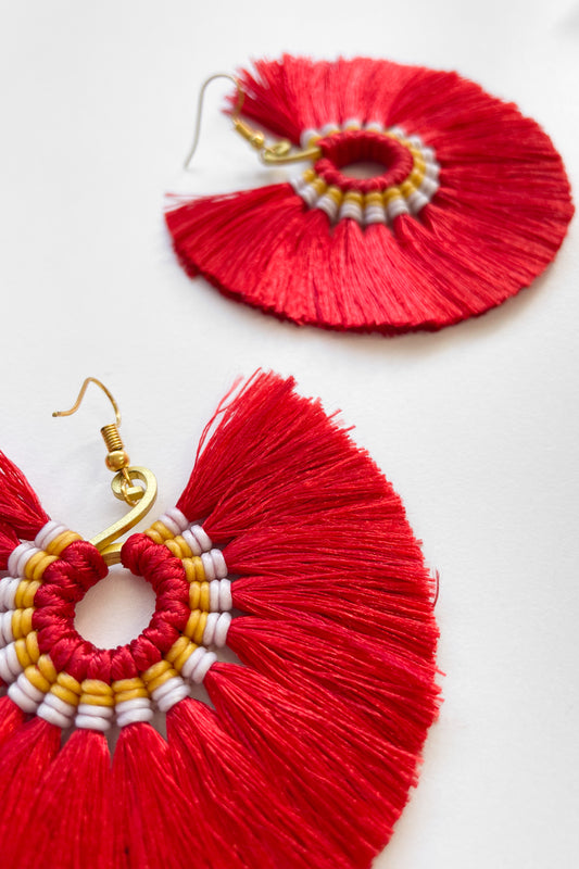 Rambutan Tassel Earrings - Red/Gold