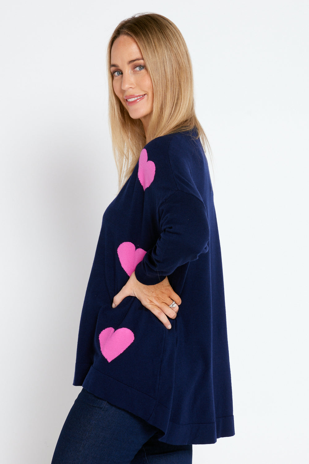 Reed Knit Top - Navy/Pink Heart