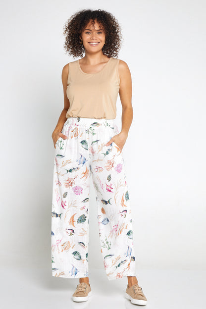 Holiday Linen Pants - Reef Print