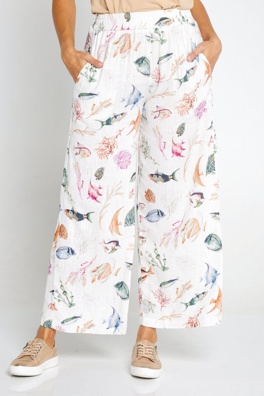 Holiday Linen Pants - Reef Print